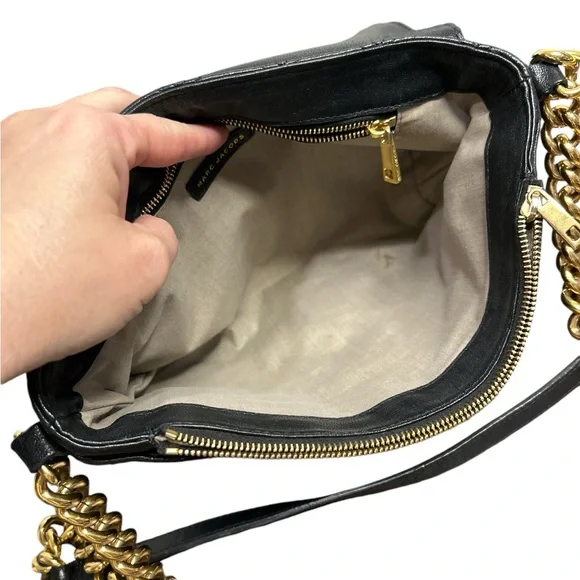 Marc Jacobs Black Quilted Shoulder Bag with Gold Chain